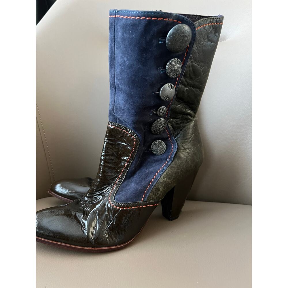VTG True Relgion Boots Sz 8.5 Patent Y2K Purple Brown Victorian 2000s Suede Boho
